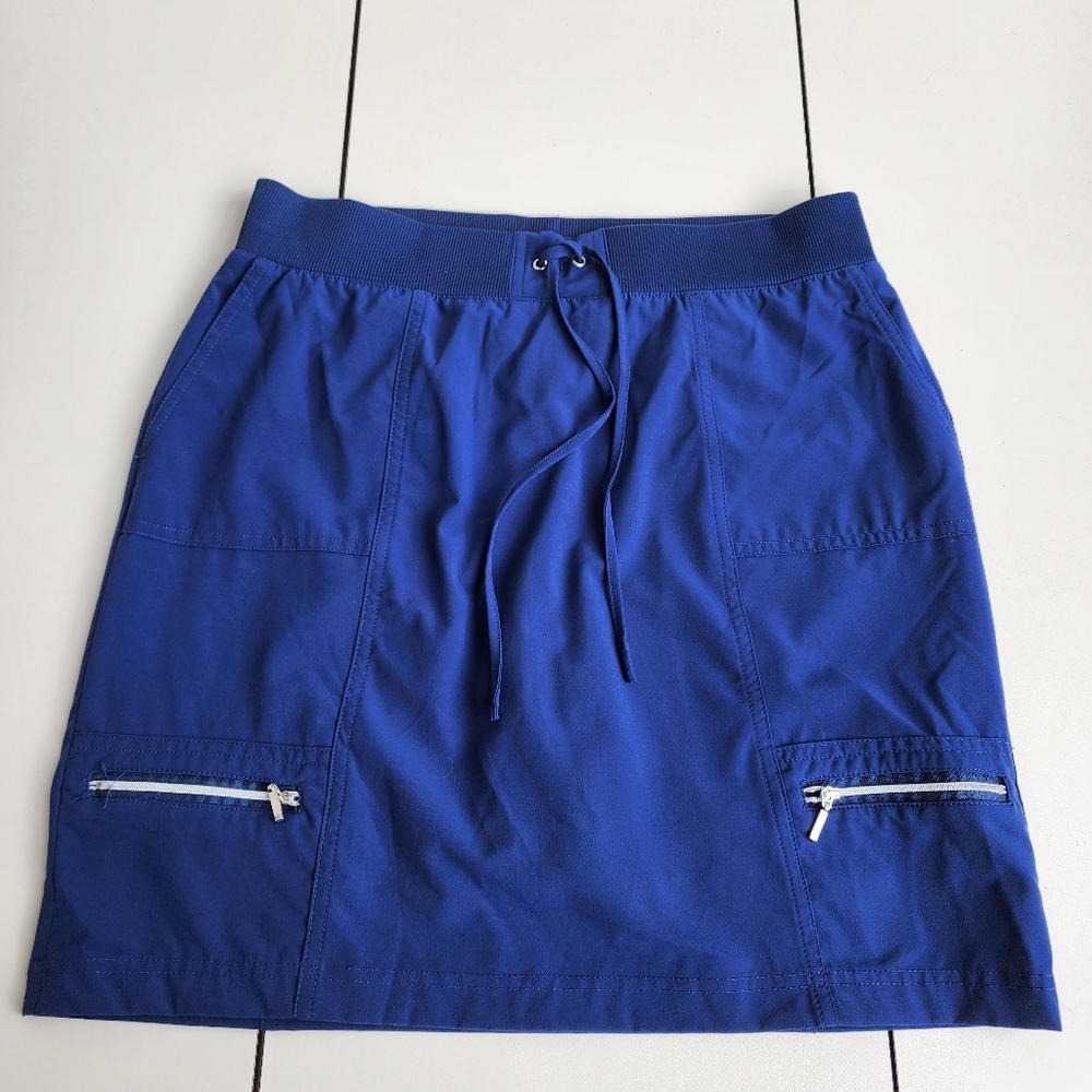 CHICO'S Zenergy Golf Blue Zip Drawstring Shorts Skirt Skort 18" Size 00 US 2